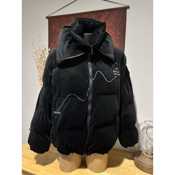 Aelfric Eden Black Heavy Oversized Unisex Double Zip Puffer Jacket Size S - Picture 1 of 12